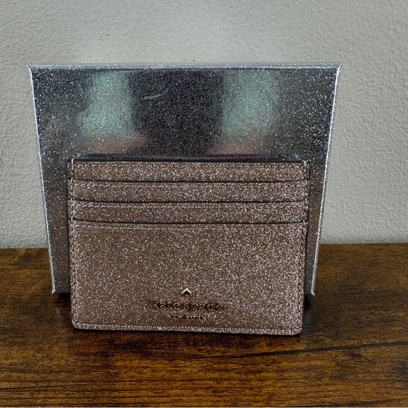 NWT! Kate Spade Small Slim Metallic Gold Glitter Credit Card Case 6 Slot w/ Box - Picture 6 of 9